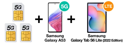5G共享SIM + Samsung Galaxy A53 + Samsung Galaxy Tab S6 Lite (2022 Edition) 組合