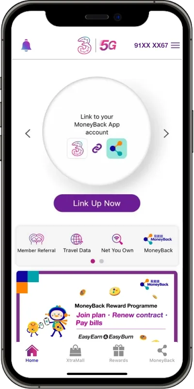 link up MoneyBack App account step 2