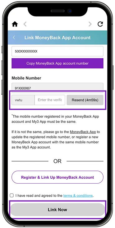 link up MoneyBack App account step 4