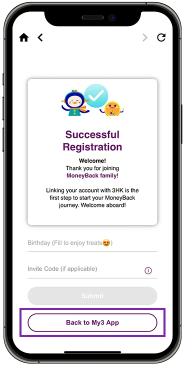 link up MoneyBack App account step 7