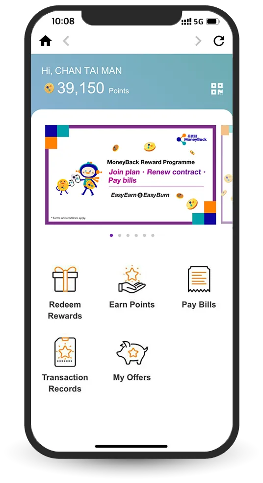 MoneyBack Reward Programme. MoneyBack Points as cash discount! Settle bills and redeem value-added service with MoneyBack Points. Easy Earn, Easy Burn. Redeem Rewards, Pay Bills