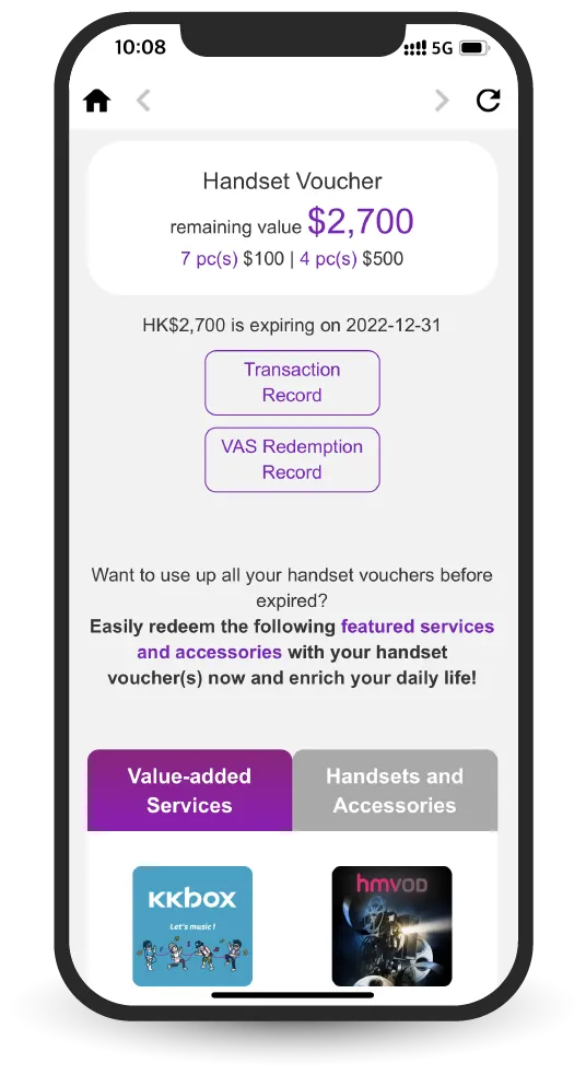 Handset voucher. Redeem selected value-added services, handsets and accessories at a discounted price