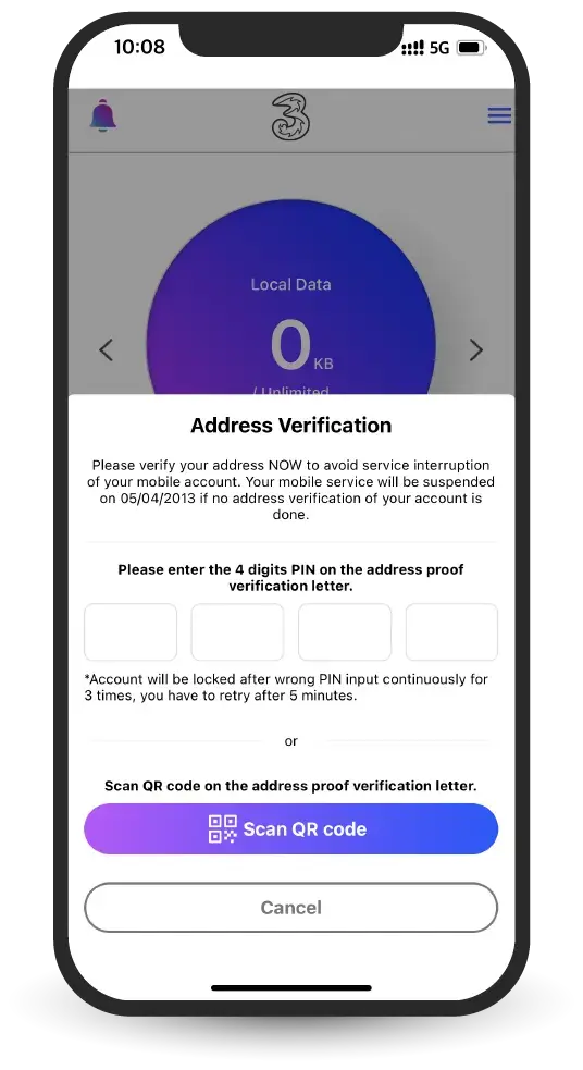 Address proof. Address verification. Simply input codes or scan QR codes on confirmation letter.