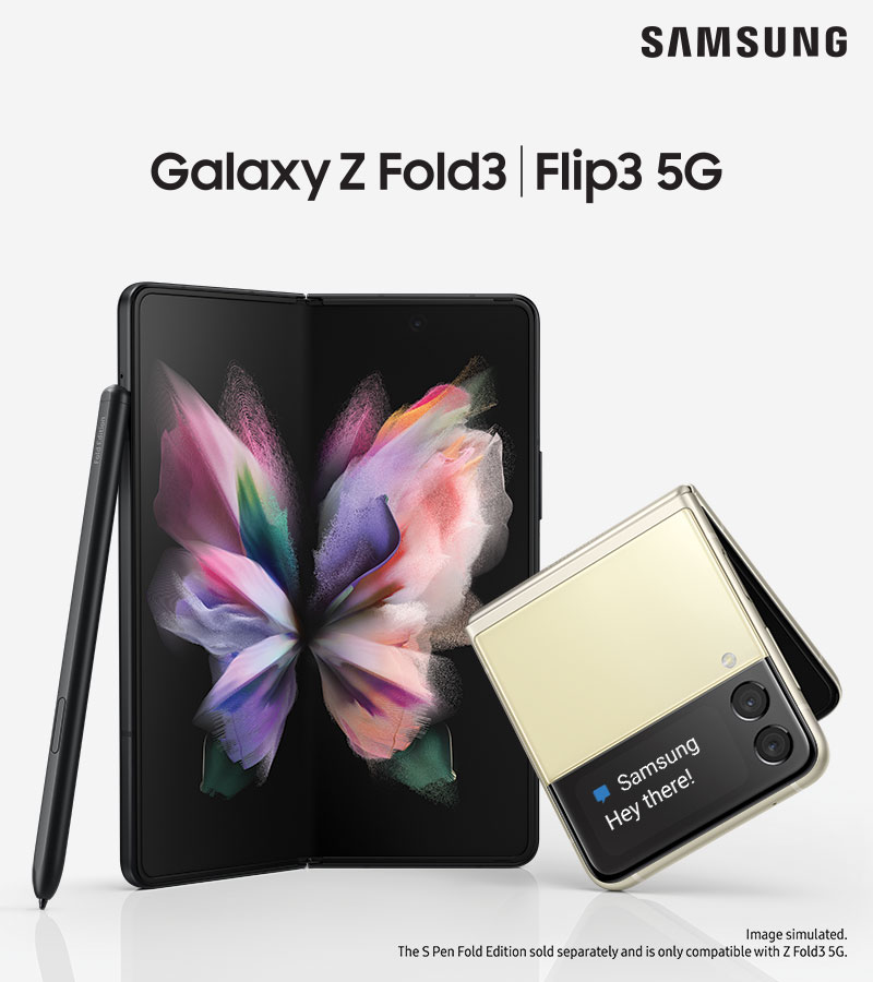 Galaxy Z Fold3 5G 送 (總值 $1,796) 禮遇，Galaxy Z Flip3 5G 送原廠矽膠薄型背蓋 (附指環帶) (價值 $398)，全新5G任用王組合，上台出機即減$7,500.