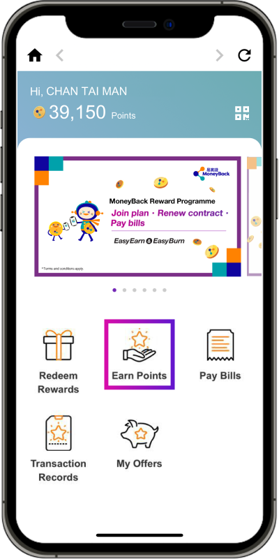 How to earn MoneyBack Points Step 1