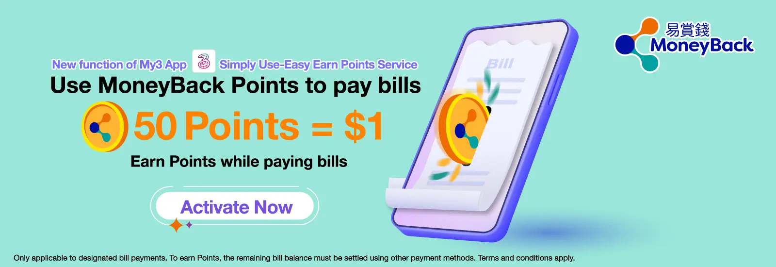 Use MoneyBack Points to pay bills