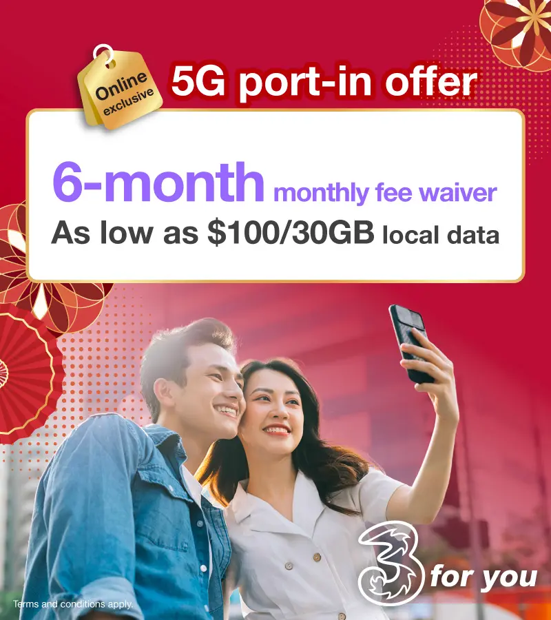 Port-in to 3HK 5G designated SIM plan, enjoy FREE 6-month for 5G plan at just $100/30GB and get Chinese Mainland-Macau shared data! PLUS, admin fee discount!