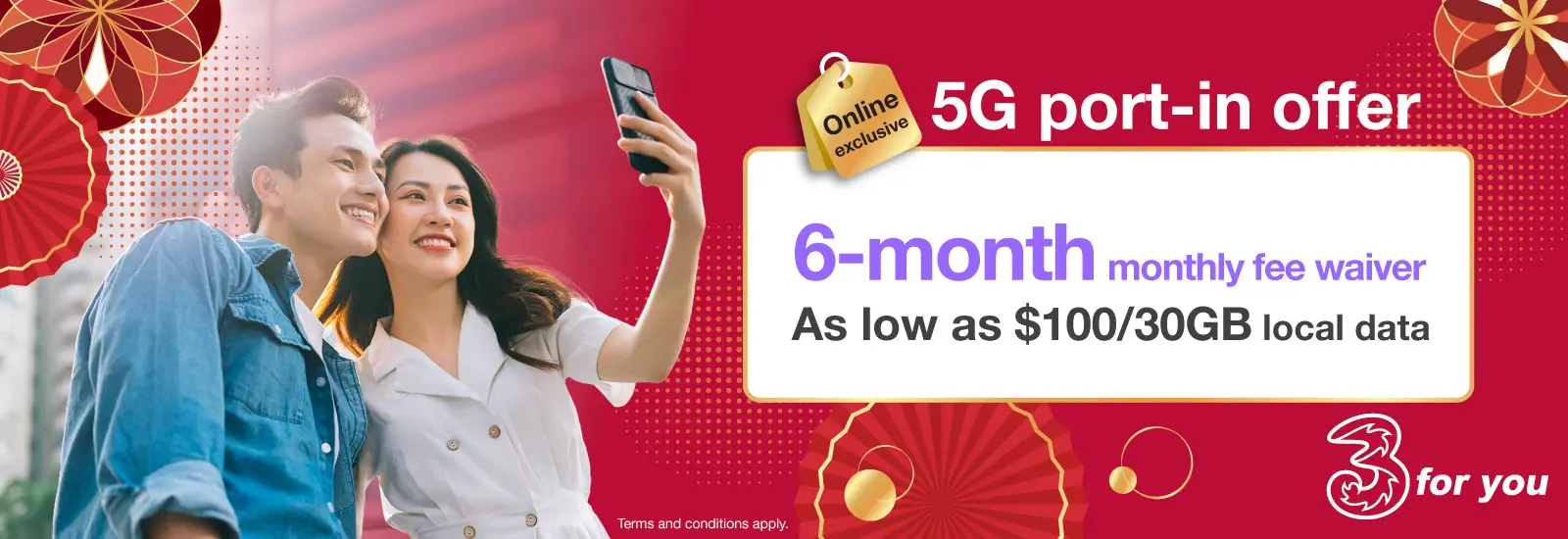 Port-in to 3HK 5G designated SIM plan, enjoy FREE 6-month for 5G plan at just $100/30GB and get Chinese Mainland-Macau shared data! PLUS, admin fee discount!