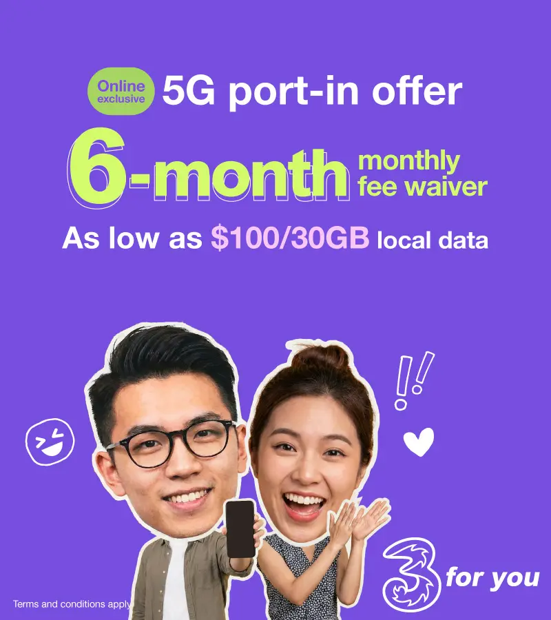 Port-in to 3HK 5G designated SIM plan, enjoy FREE 6-month for 5G plan at just $100/30GB and get Chinese Mainland-Macau shared data! PLUS, admin fee discount!